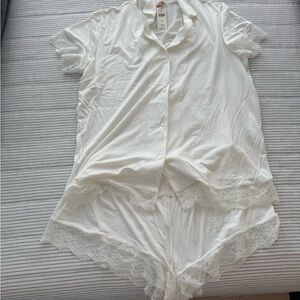 Anthropologie Cream Lace Pajama Set NWT